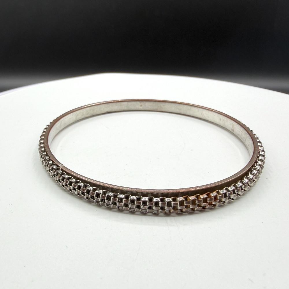 Silver Tone Woven Chain Bangle Bracelet Textured Mesh Stackable Minimalist Gift